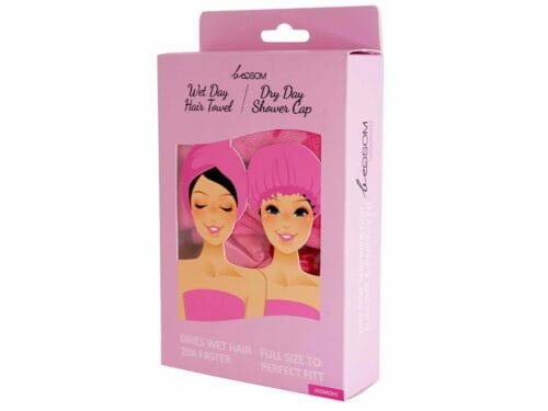 Dušo kepurėlė ir turbanas plaukams Be OSOM dušo kepurėlė ir turbanas plaukams Shower Cap and Hair Towel, OSOM03H1, rausvos spalvos