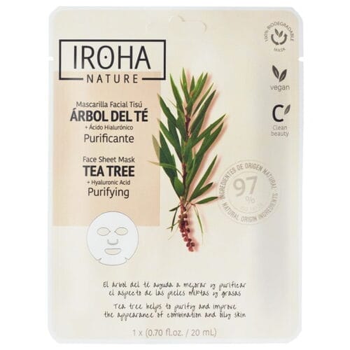 Valomoji veido kaukė Iroha Purifying Face Sheet Mask Tea Tree & Hyaluronic Acid MTIN26, su arbatmedžiu ir hialurono rūgštimi Valomoji veido kaukė Iroha Purifying Face Sheet Mask Tea Tree & Hyaluronic Acid MTIN26, su arbatmedžiu ir hialurono rūgštimi
